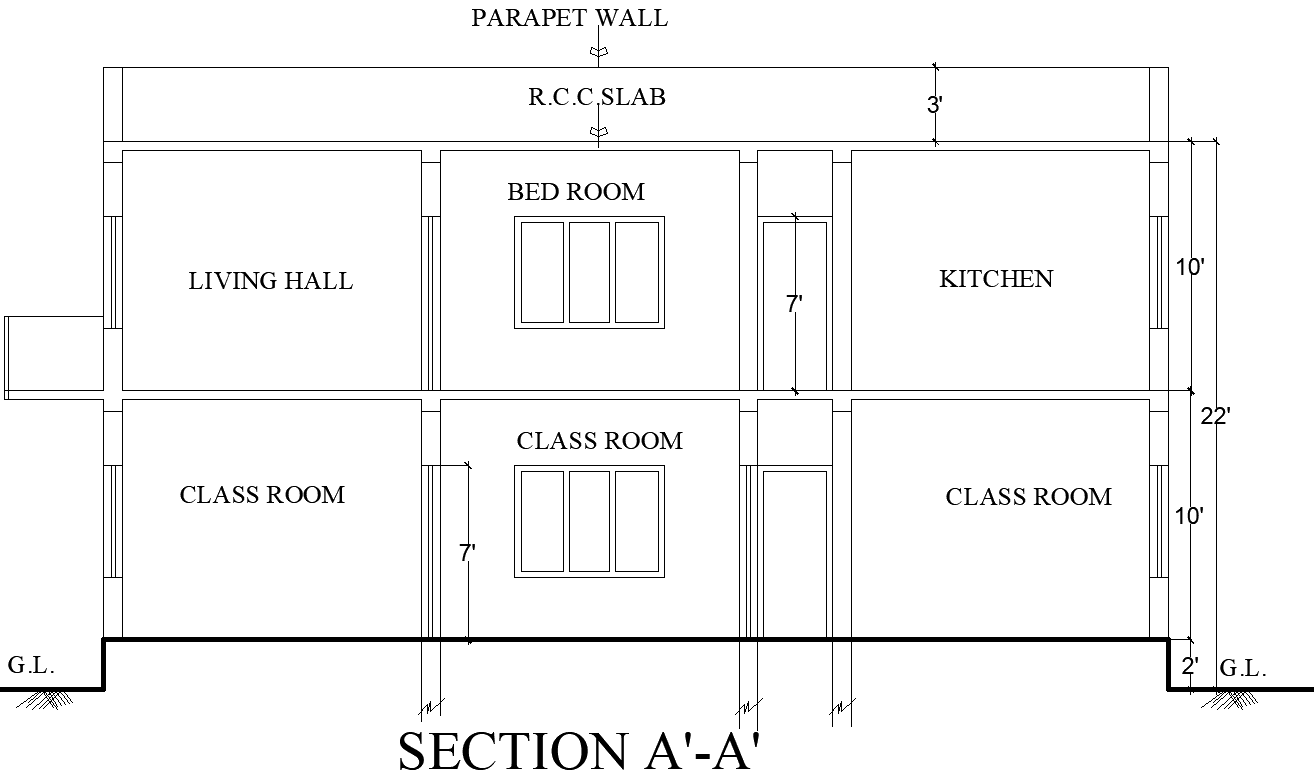 House and Classroom Section Layout Plan DWG Drawing