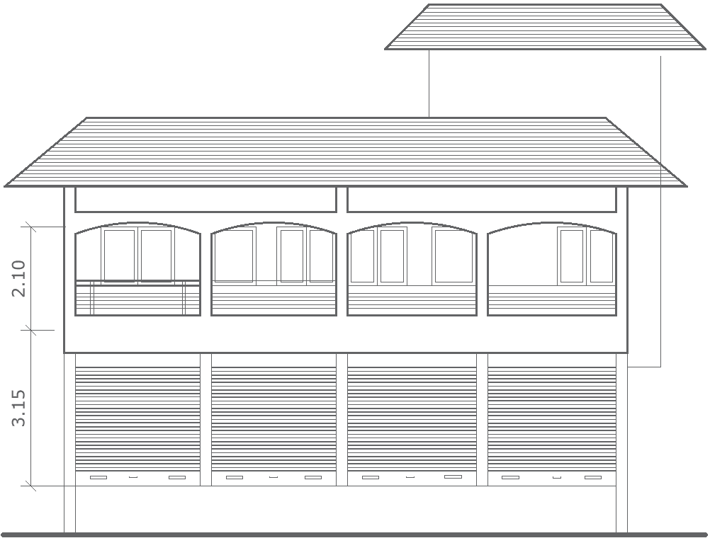 AutoCAD DWG House Shop Front Elevation with Roof Detail Plan