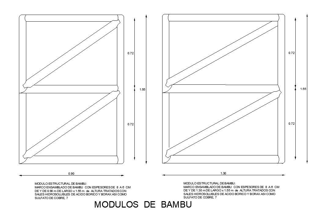 House building bamboo module plans are given in this CAD file