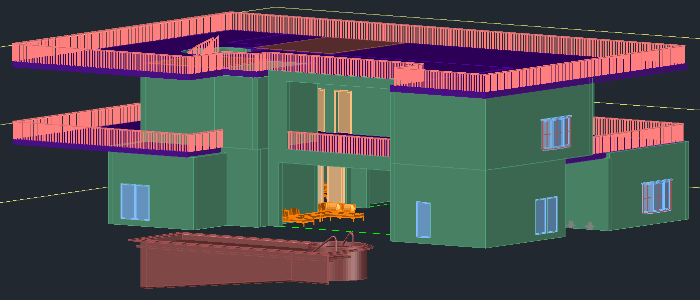 DWG of 3D Modern House with Swimming Pool AutoCAD File