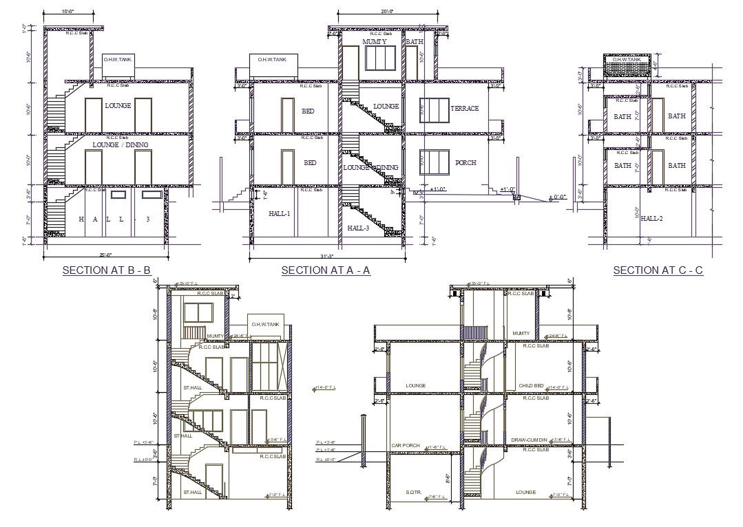 House plan forG+2 house Section plan CAD drawing,download 2 story house project DWG file.