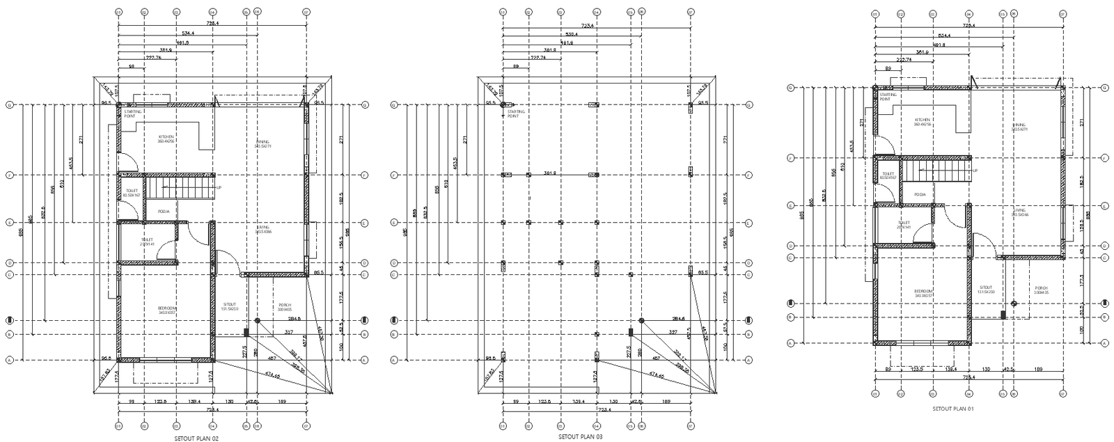 House setout plan with column detail DWG AutoCAD file