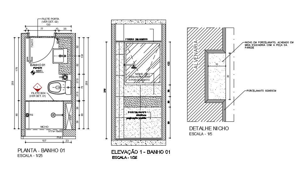 Detailed DWG of House Toilet Section and Plumbing Detail