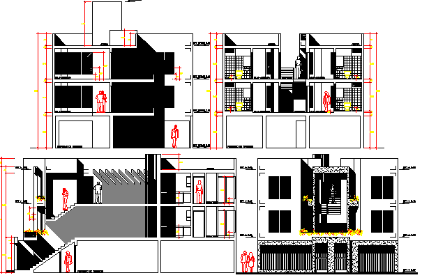Housing Building Project Elevation and Section Plan dwg file