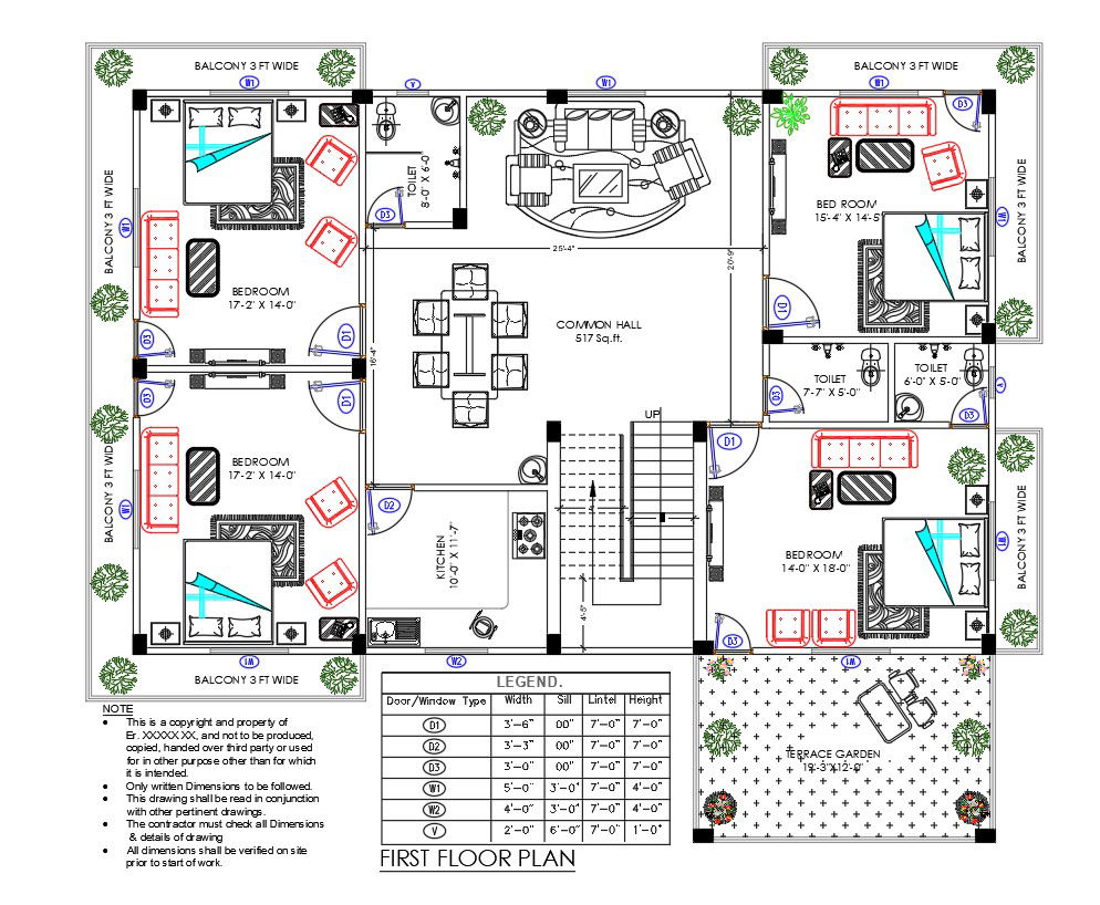 Housing Plan 55'X36' Plot Size AutoCAD Drawing DWG File