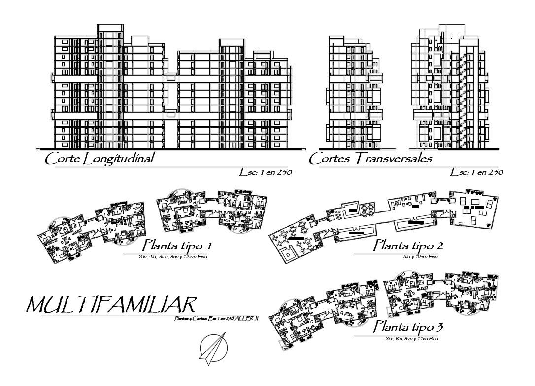 Housing apartment building section and distribution plan details dwg file