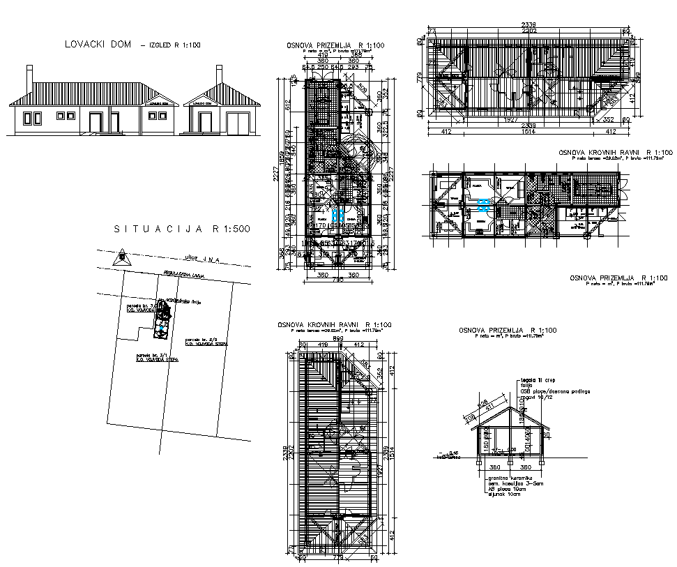 Housing building structure detail 2d view elevation and plan layout file