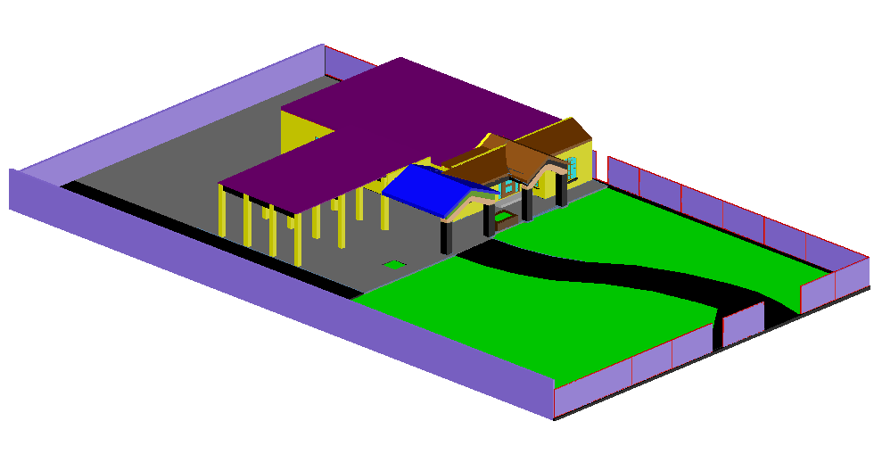 Housing design in 3d view dwg file
