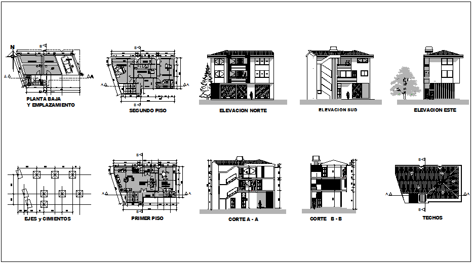 Housing floor plan and section view dwg file