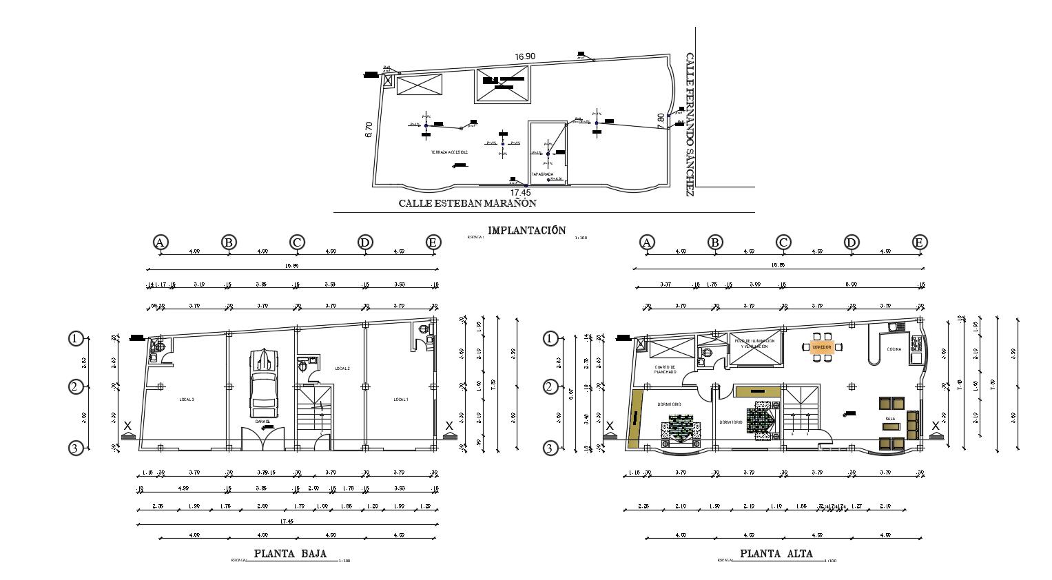 Housing floor plan with architecture view dwg file