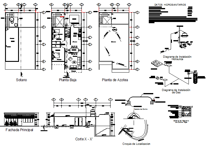 Housing plan and section detail dwg file
