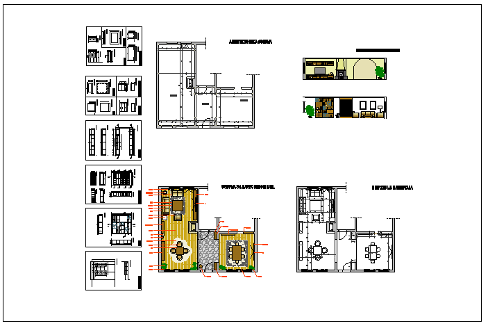 Housing plan view detail with interior detail dwg file