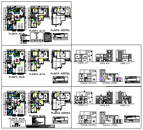 Housing project of architectonic plants elevation design drawing