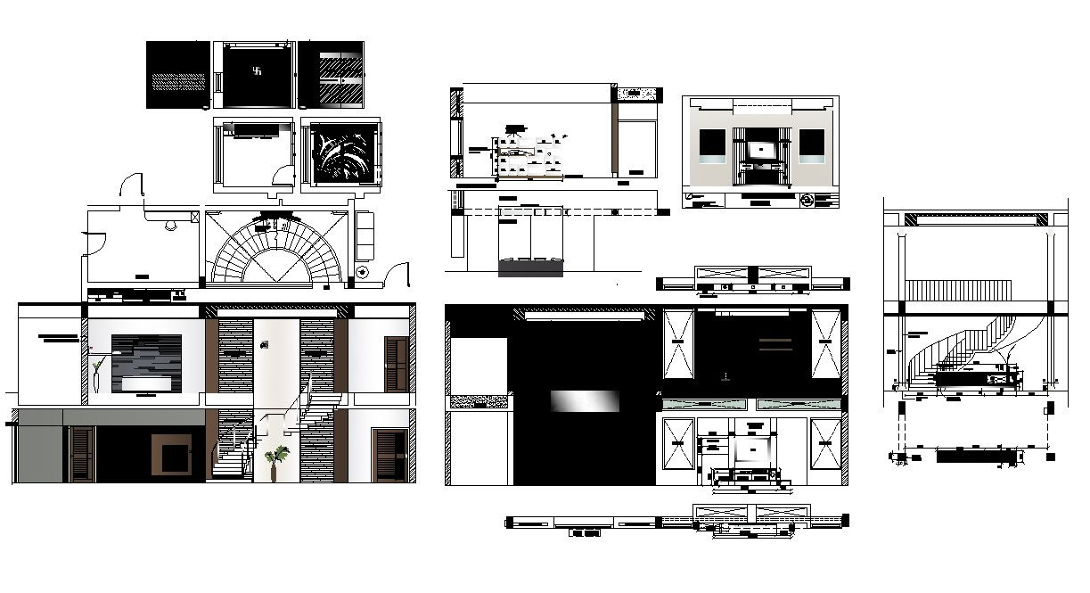 Housing structure detail 2d view layout dwg file