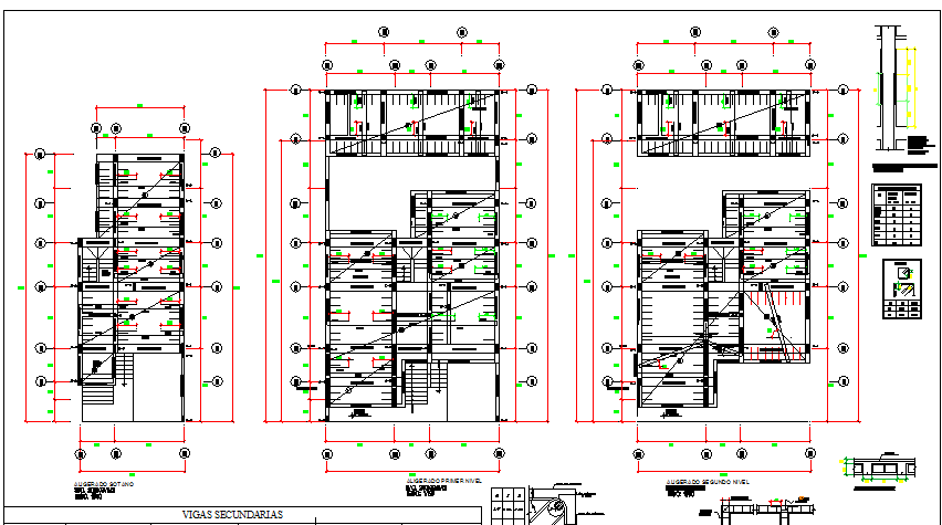Housing two levels with basement floor plan details dwg file
