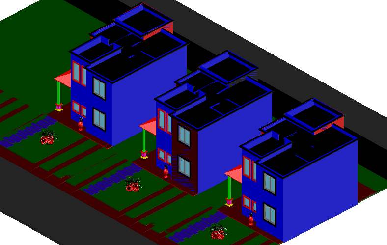 Housing view with 90 mt in 3d view dwg file