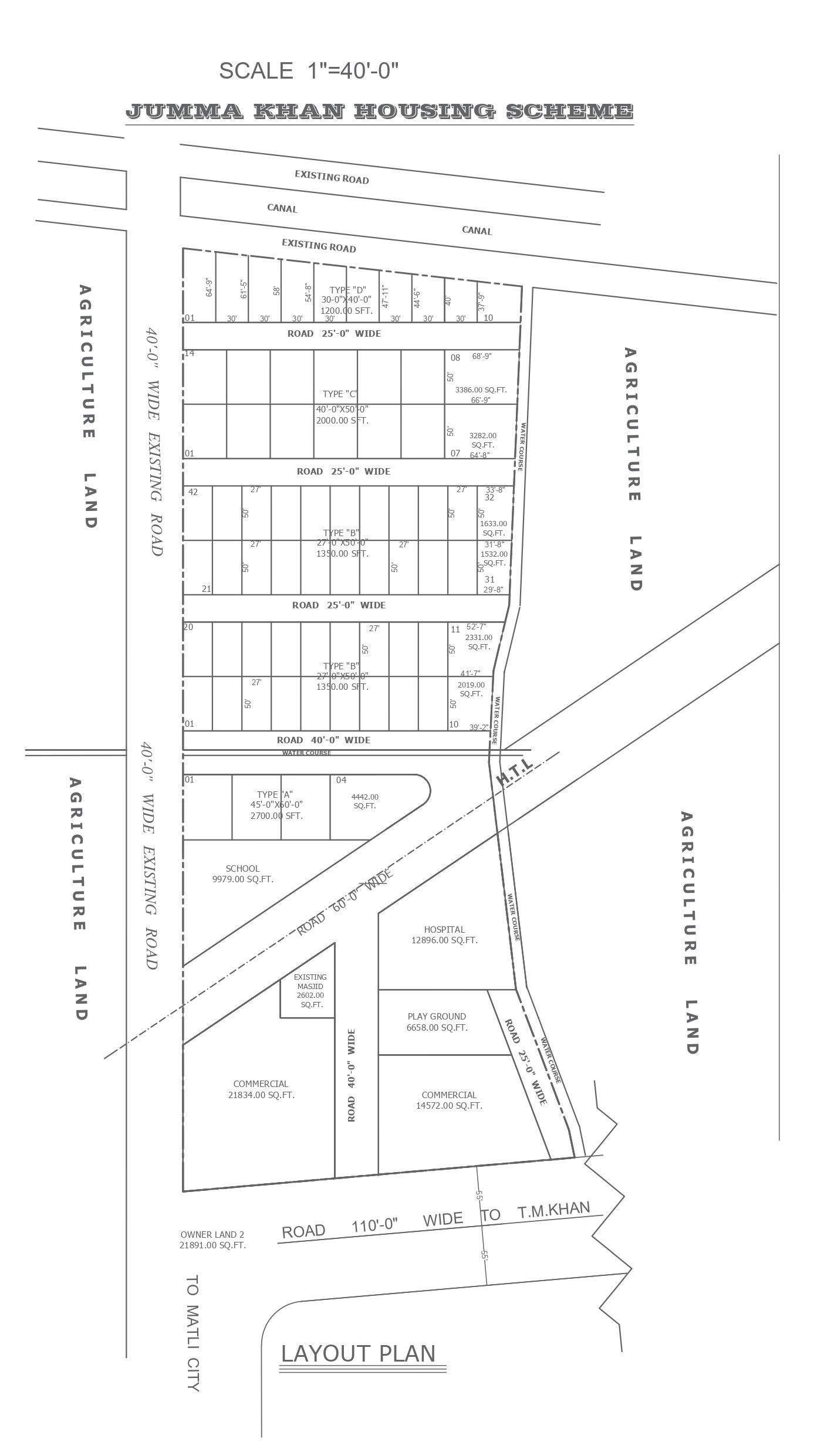 Housing Scheme Layout with 4 Plot Sizes & Amenities File