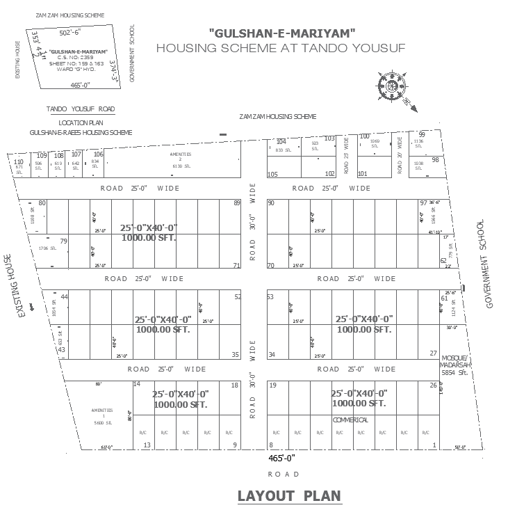 Housing scheme plot division layout plan near government school DWG AutoCAD drawing