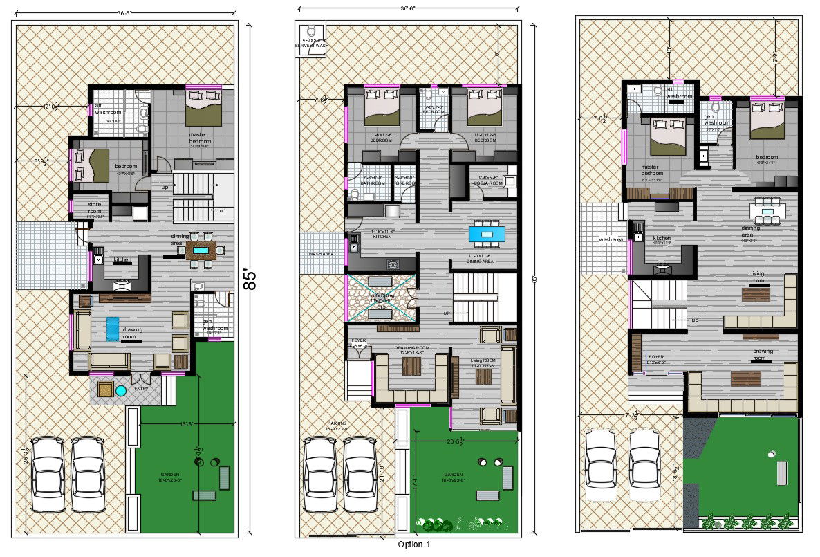Huge Bungalow Floor Plan With Fully Furnished Presentation Design AutoCAD File