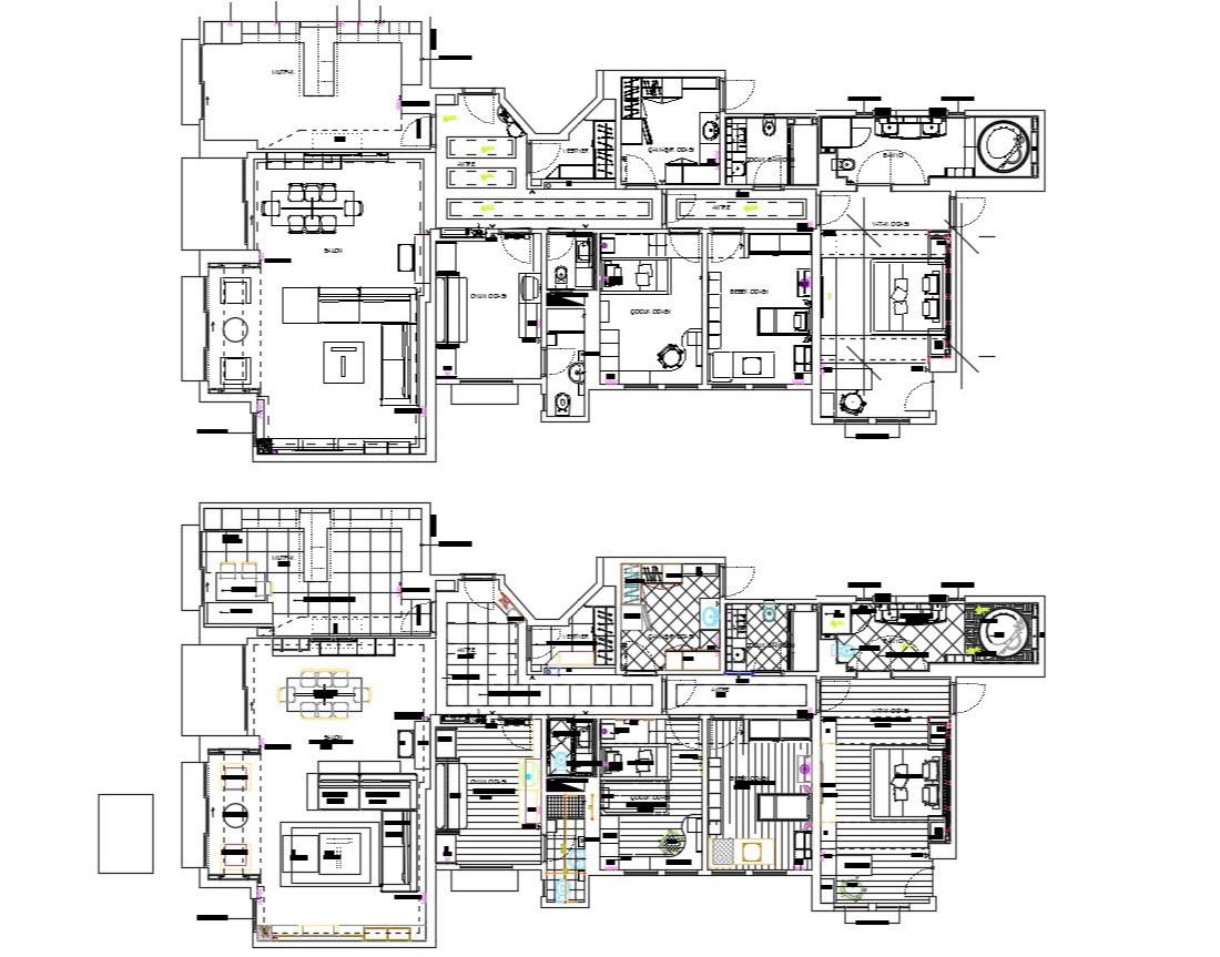Huge Bungalow Floor Plan With Furniture Layout Design AutoCAD File