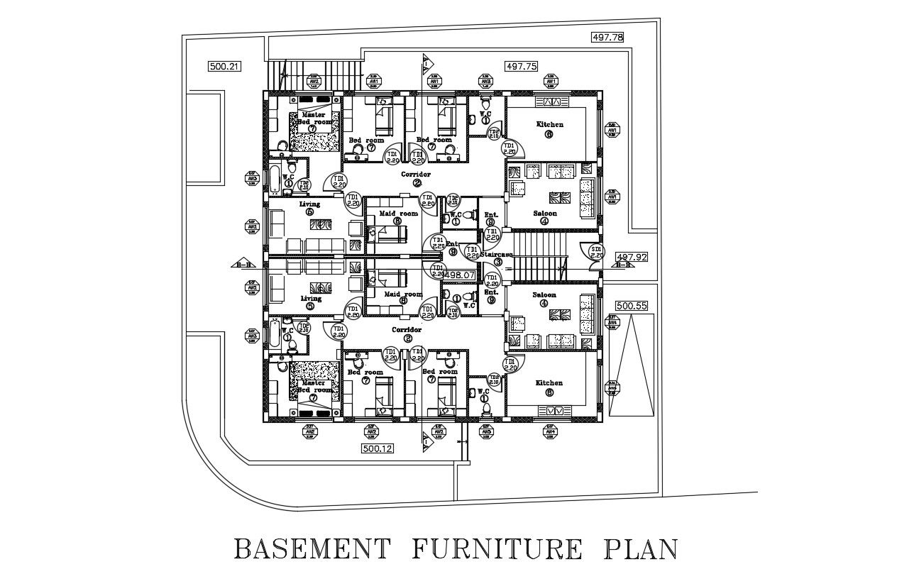 Huge Lavish Four Bed Rooms Residential Design Drawing