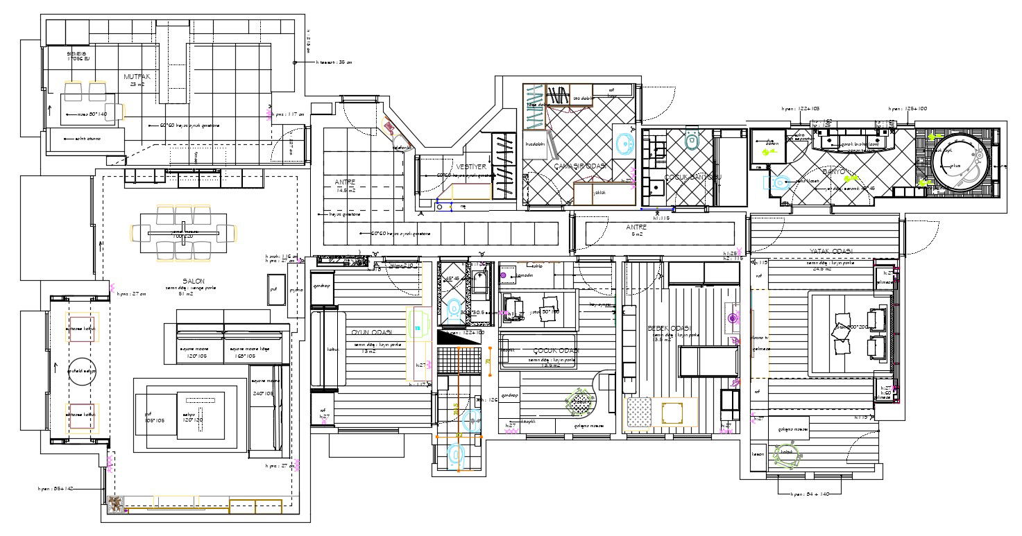 Huge Modern Bungalow Layout Plan With Furniture Design AutoCAD File