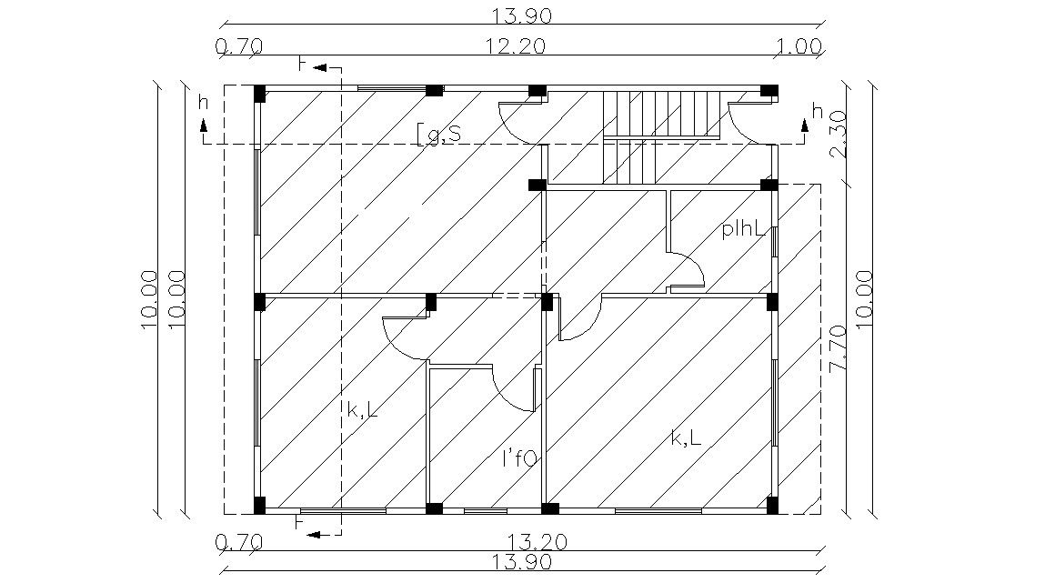 Huge Bungalow Planning With Column Marking Design Autocad File