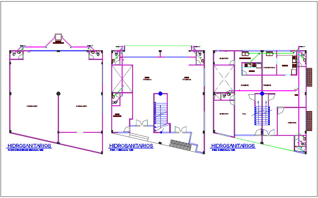 Hydraulic design with sanitary view for office design dwg file