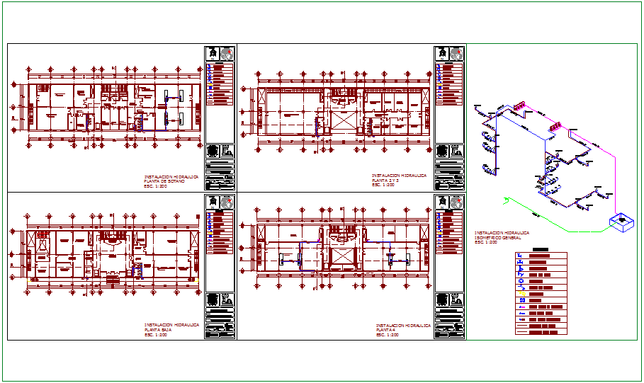 Hydraulic installation plan with legend of government building dwg file