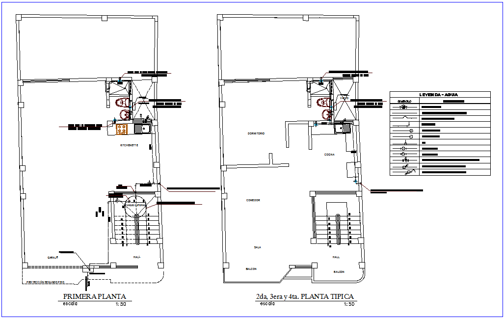 Hydraulic installation view of family house plan dwg file