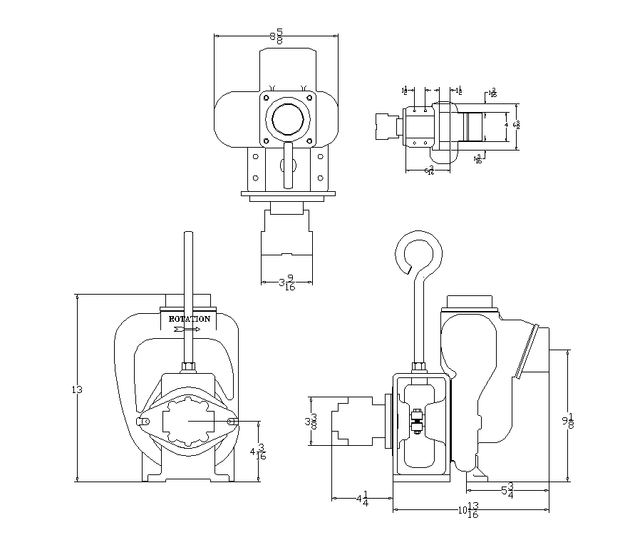 Hydraulic pump detail elevation 2d view layout autocad file