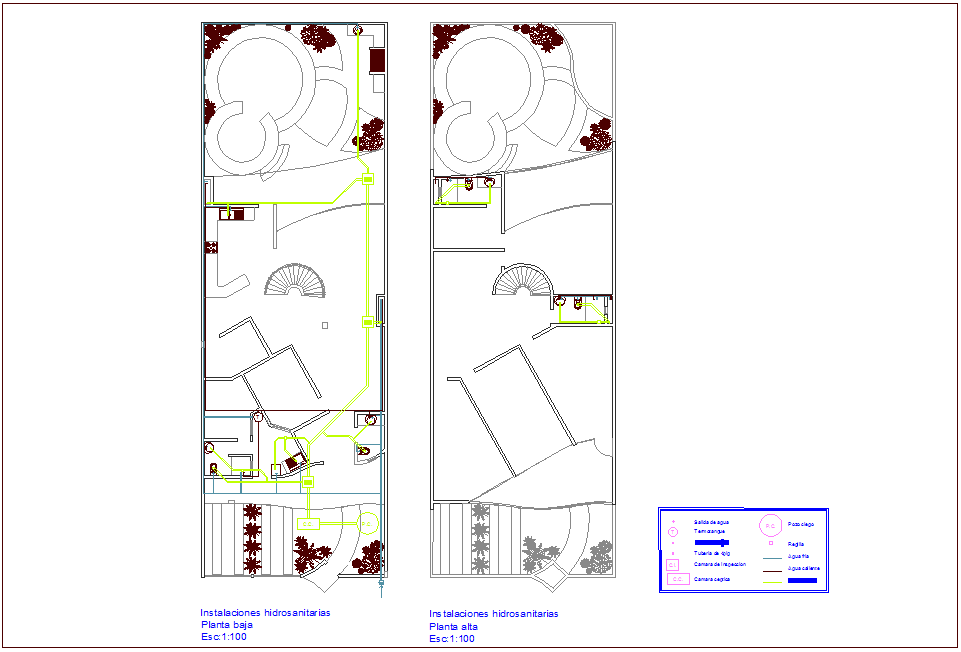 Hydraulic single line of pipe installation with sanitary view for residence area dwg file