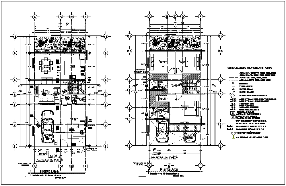 Hydraulic view with low and high floor plan of house dwg file