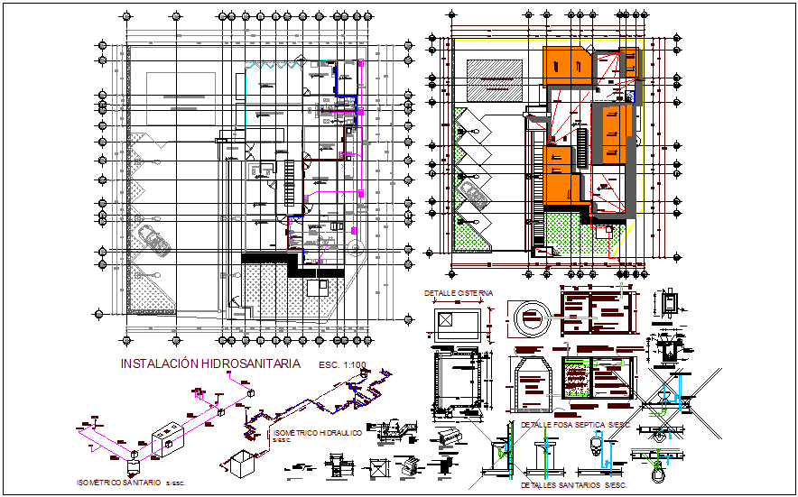 Hydro sanitary installation view for rural clinic dwg file
