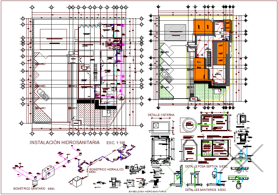Hydro sanitary installation view of rural clinic dwg file