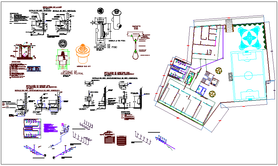 Hydrolysis pipe line installation view with plan view of school dwg file