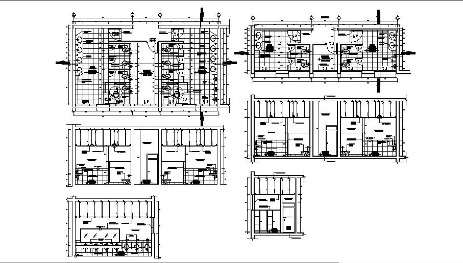 Hygiene services of sports center section, plan and installation details dwg file