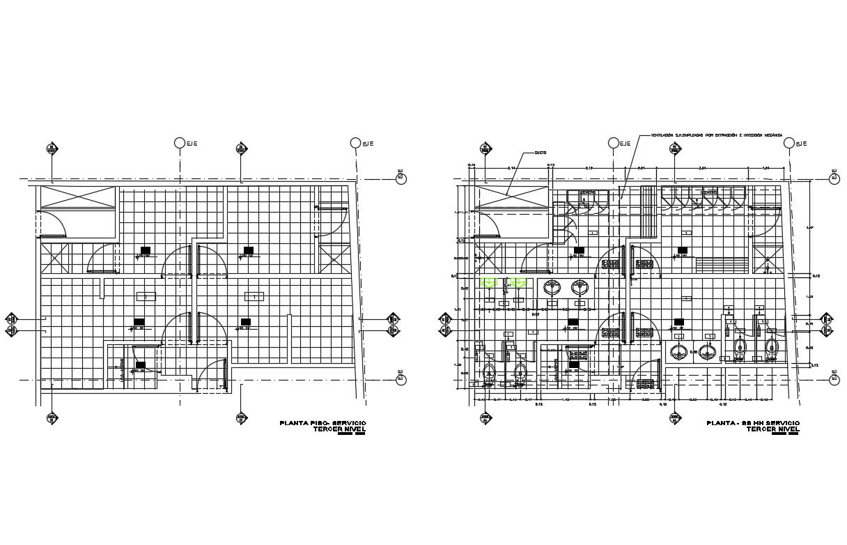 Hygiene services third floor plan and sanitary installation details dwg file