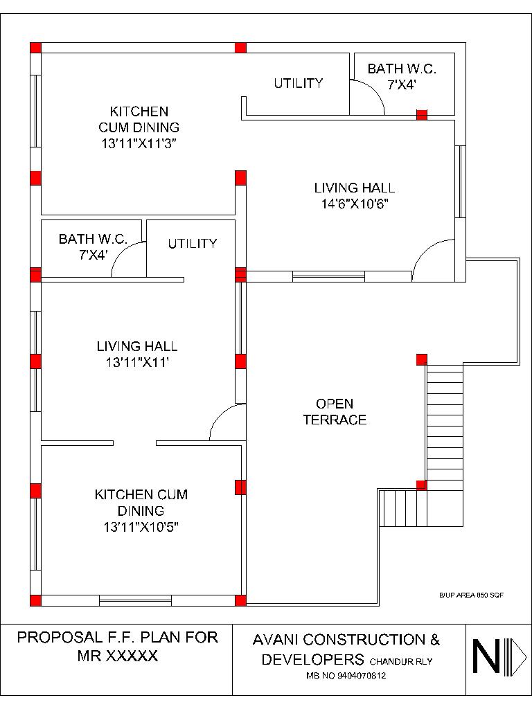 View Compact Individual Bungalow 800 Sq Ft DWG House Plan Layout