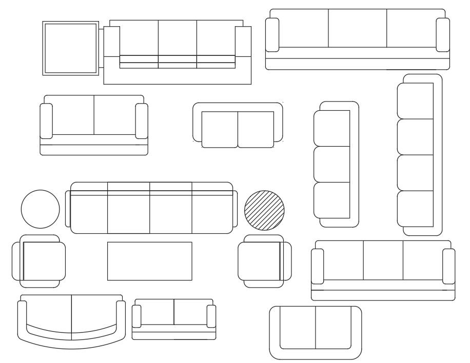 I-Shaped Sofa CAD Blocks DWG File for Interior Layouts
