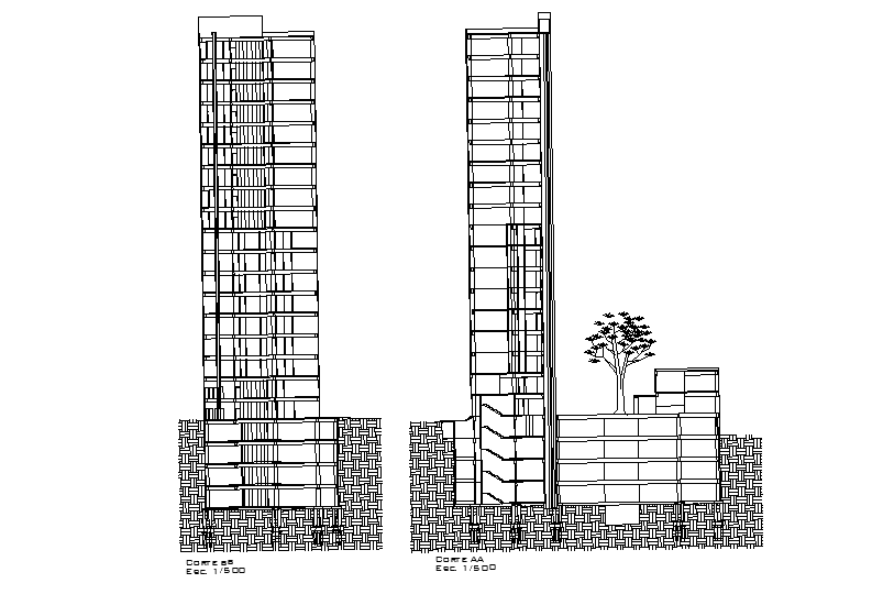IT park building section view has given in this Autocad file. Download now.