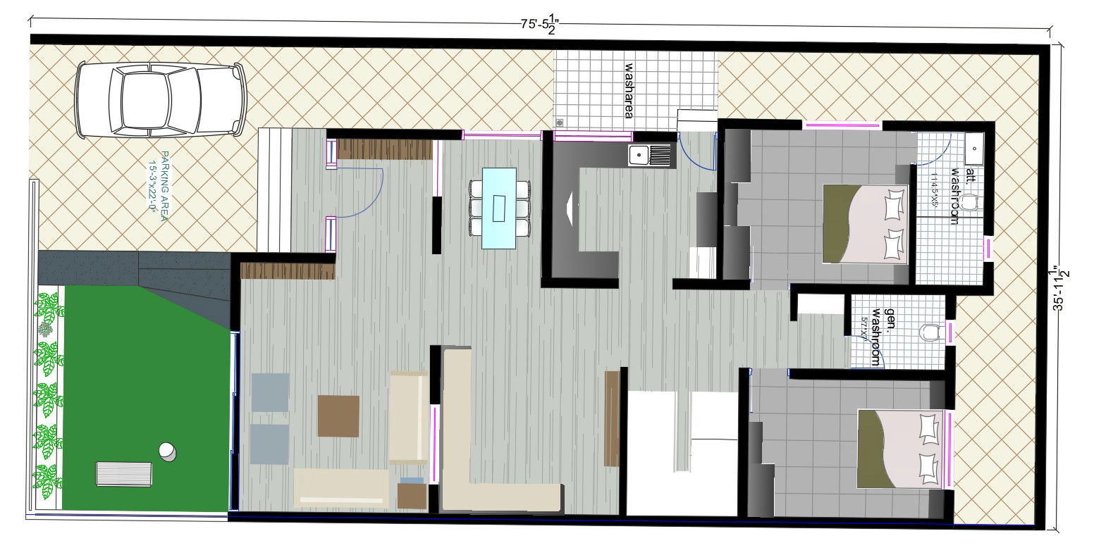 Ideas For 2bhk Bungalow Plan With Furniture Layout Design Autocad File