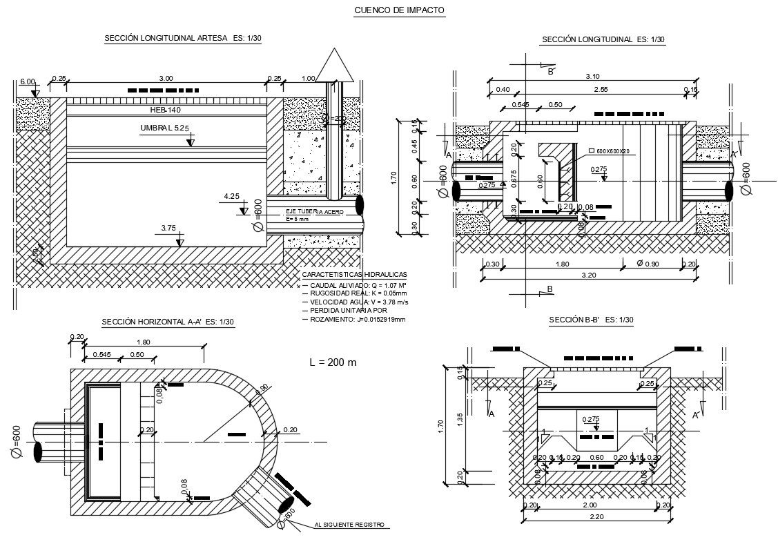 Impact bowl section and constructive structure cad drawing details dwg file