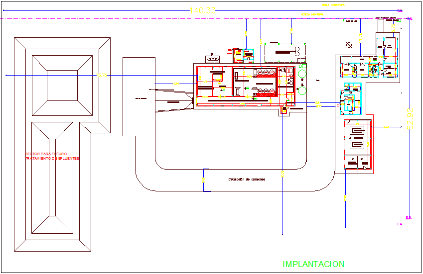 Implantation view of industrial view of dairy plant dwg file