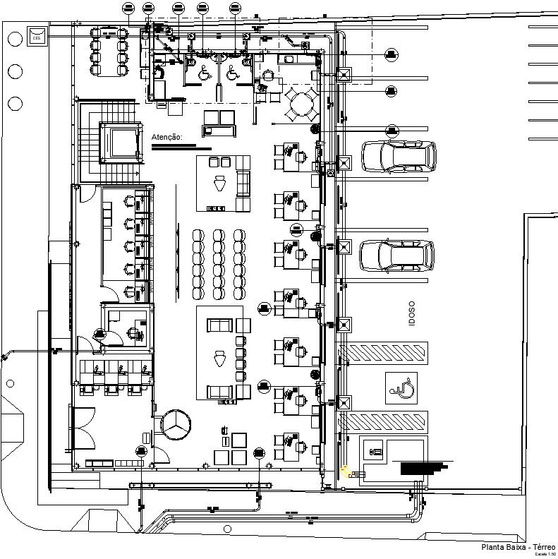 Implementation and detailing of ground floor plan in AutoCAD, dwg file.