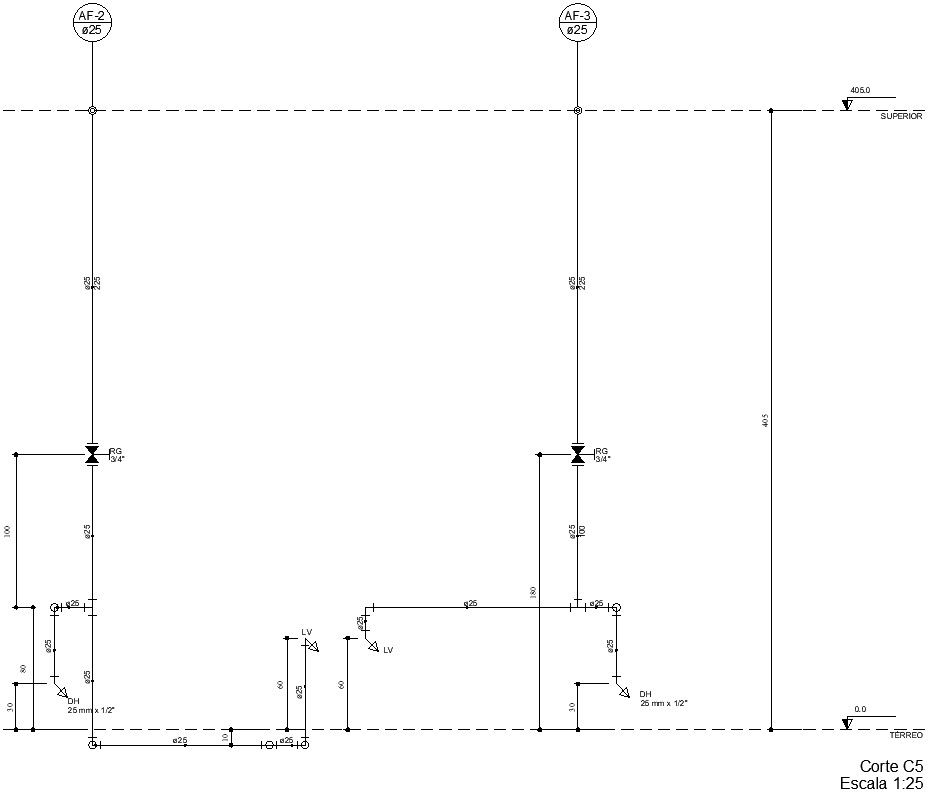 Implementation of piping details of bathroom in AutoCAD, dwg file.