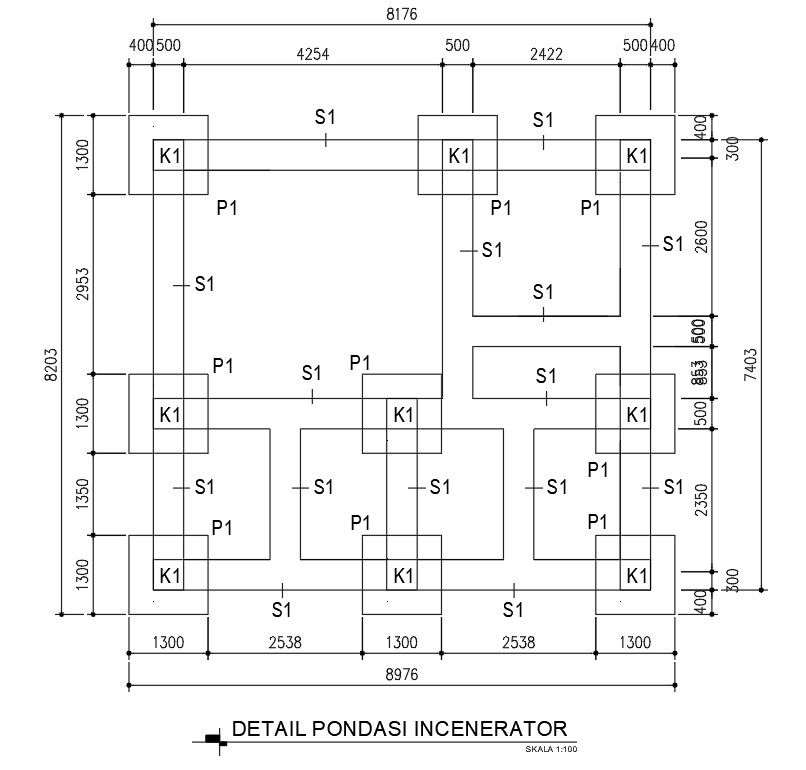 Incinerator foundation details in AutoCAD 2D drawing, dwg file, CAD file