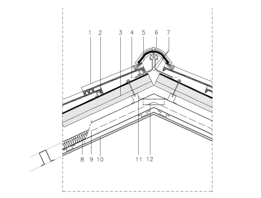 Inclined roofs of concrete tile surrealist cad structure details dwg file