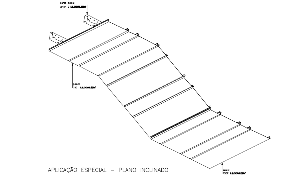 Inclined view of metal suspend ceiling isometric with metal structure view dwg file