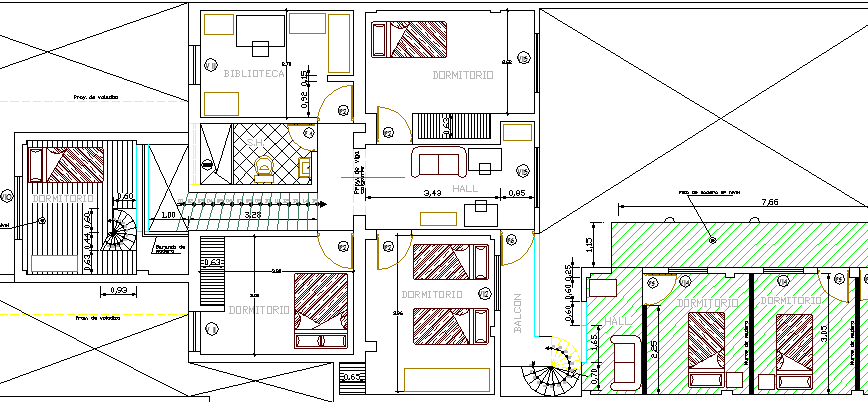 Indoor Structure of Two Story Single Family Bungalow Design dwg file